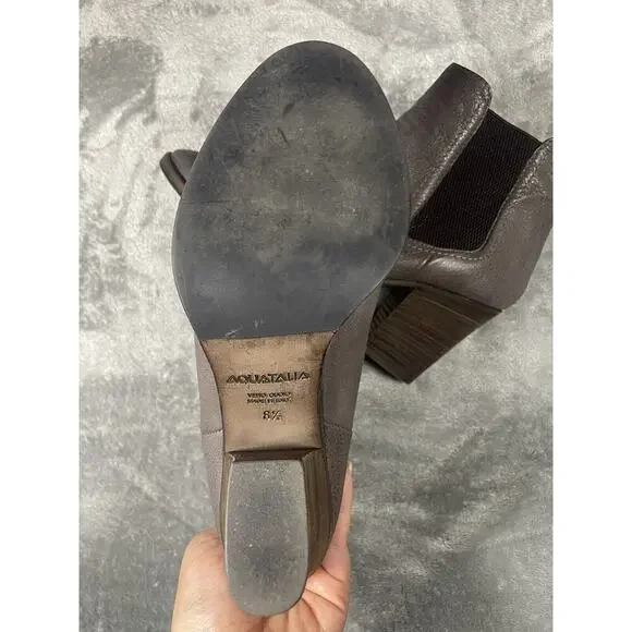 AQUATALIA Made In Italy Fairly Chelsea Brown Leather Zip Ankle Heel Booties 8.5 - Picture 4 of 7